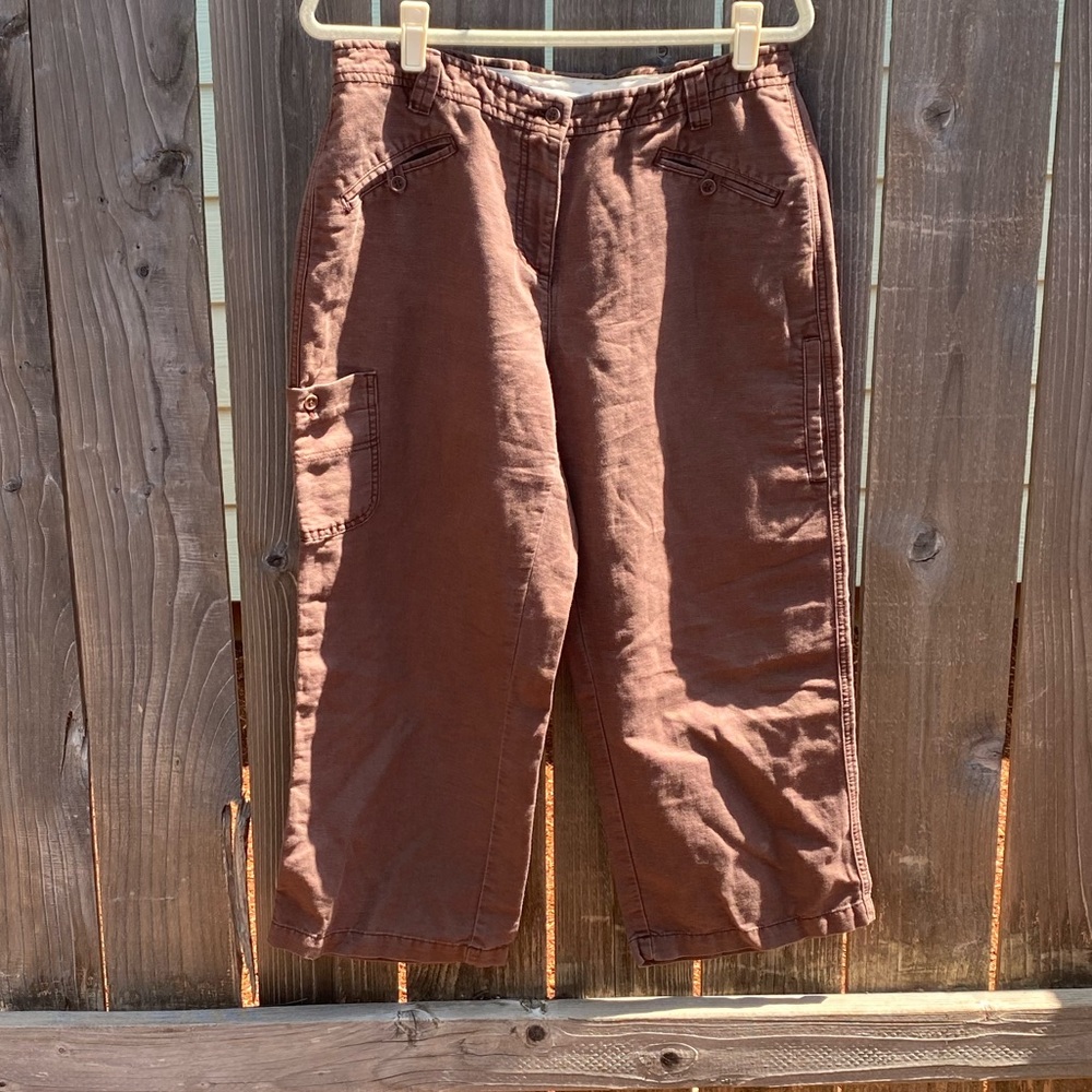 Sundance linen cargo wide leg comfortable brown pants size 12
